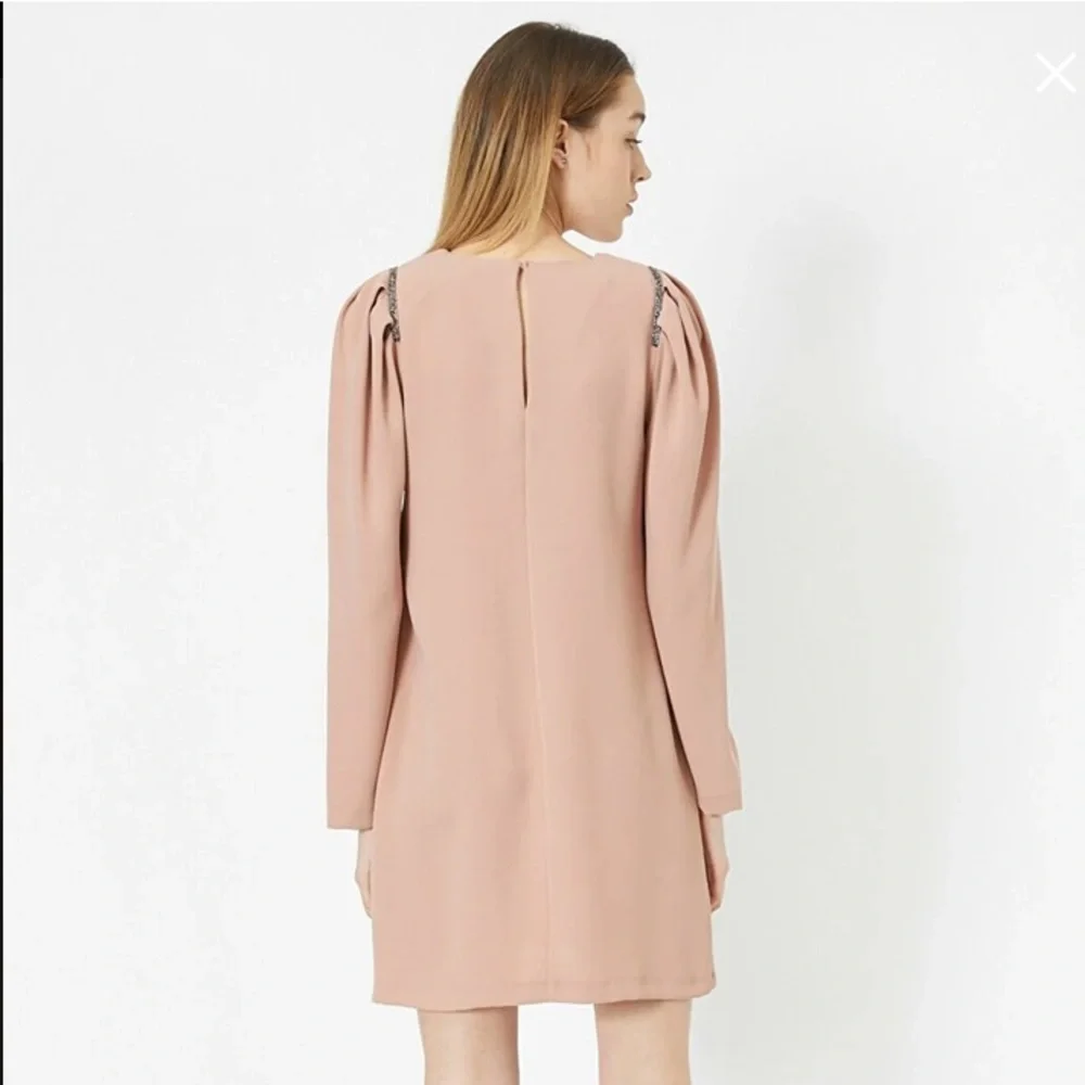 H&M blush pink puff sleeve beaded shoulder long sleeve mini dress small - Picture 4 of 6